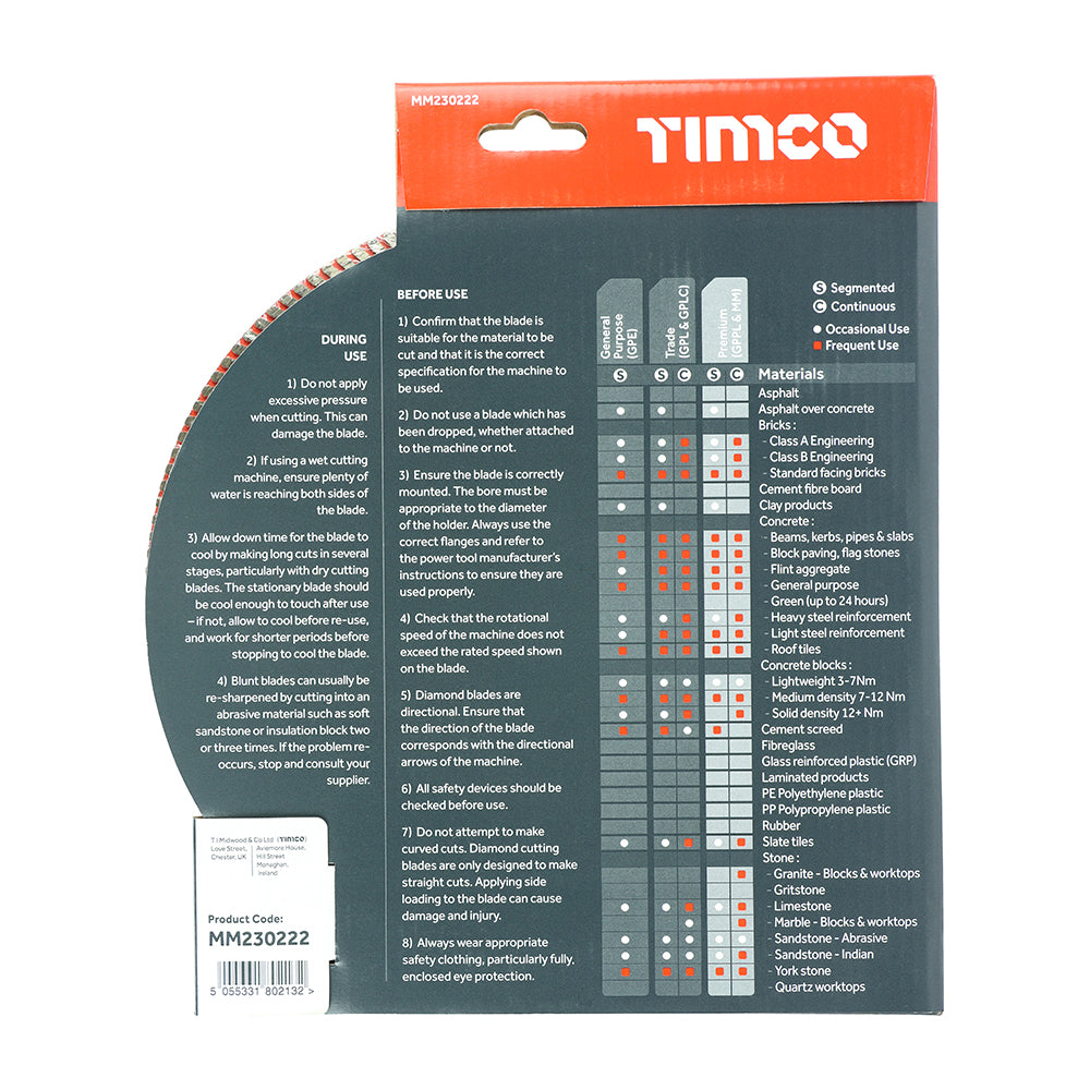 TIMCO Premium Diamond Blade Continuous - 230 x 22.2 - Image