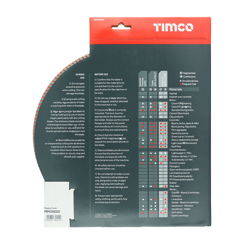 TIMCO Premium Diamond Blade Continuous - 300 x 20 - Image