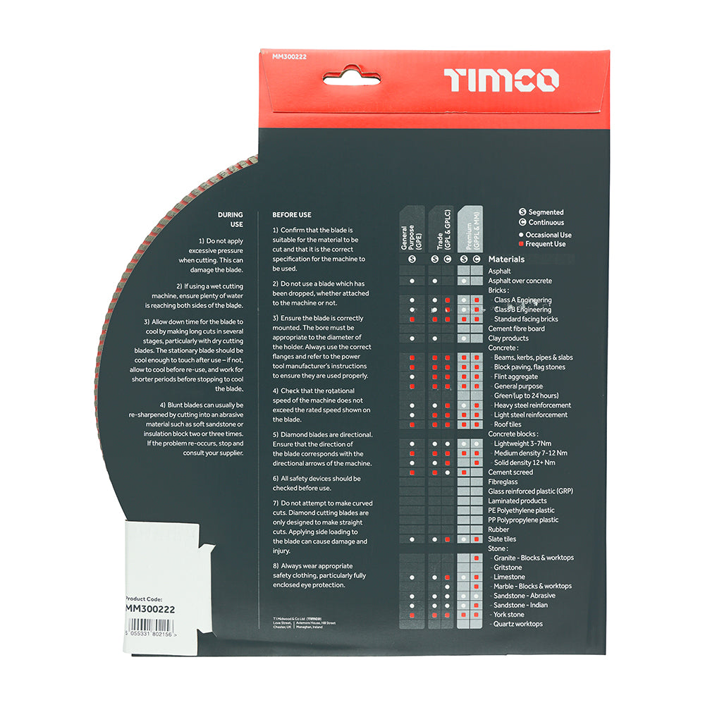 TIMCO Premium Diamond Blade Continuous - 300 x 22.2 - Image