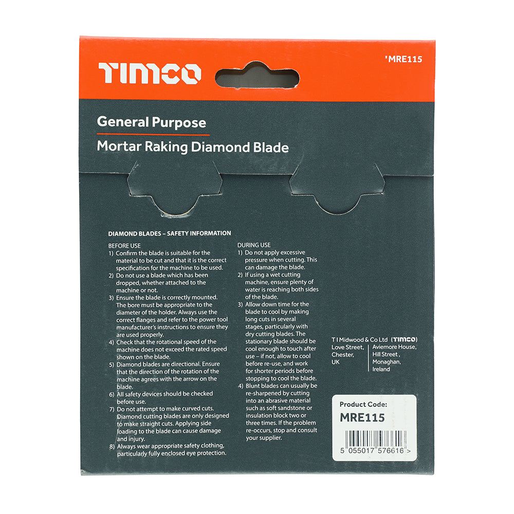 TIMCO General Purpose Mortar Raking Diamond Blade - 115 x 22.2 - Image