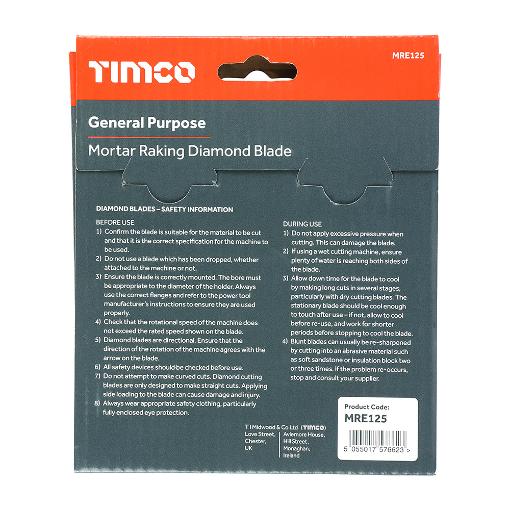 TIMCO General Purpose Mortar Raking Diamond Blade - 125 x 22.2 - Image