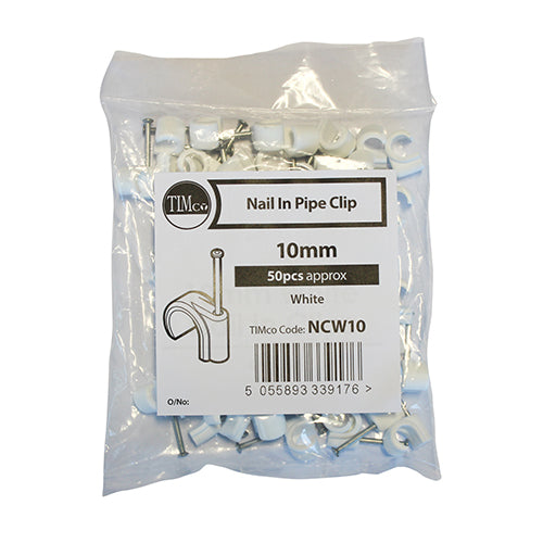 Nail In Pipe Clips White - 10mm - Image
