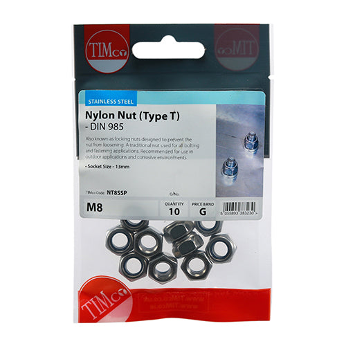 TIMCO Nylon Insert Nuts Type T DIN985 A2 Stainless Steel - M8 - Image