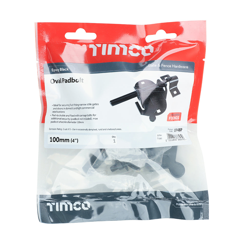 TIMCO Oval Padbolt Black - 4" - Image