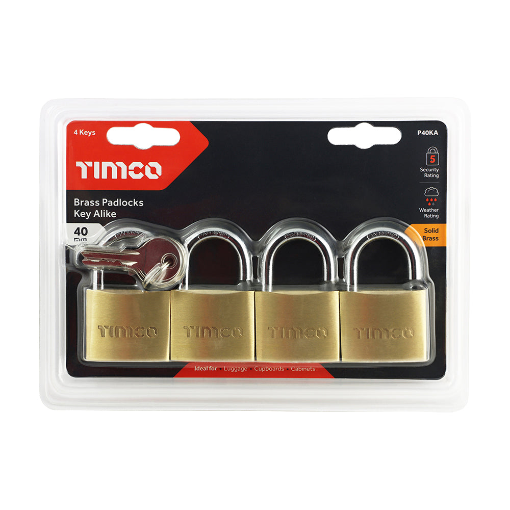 TIMCO Brass Padlocks Key Alike - 40mm - Image