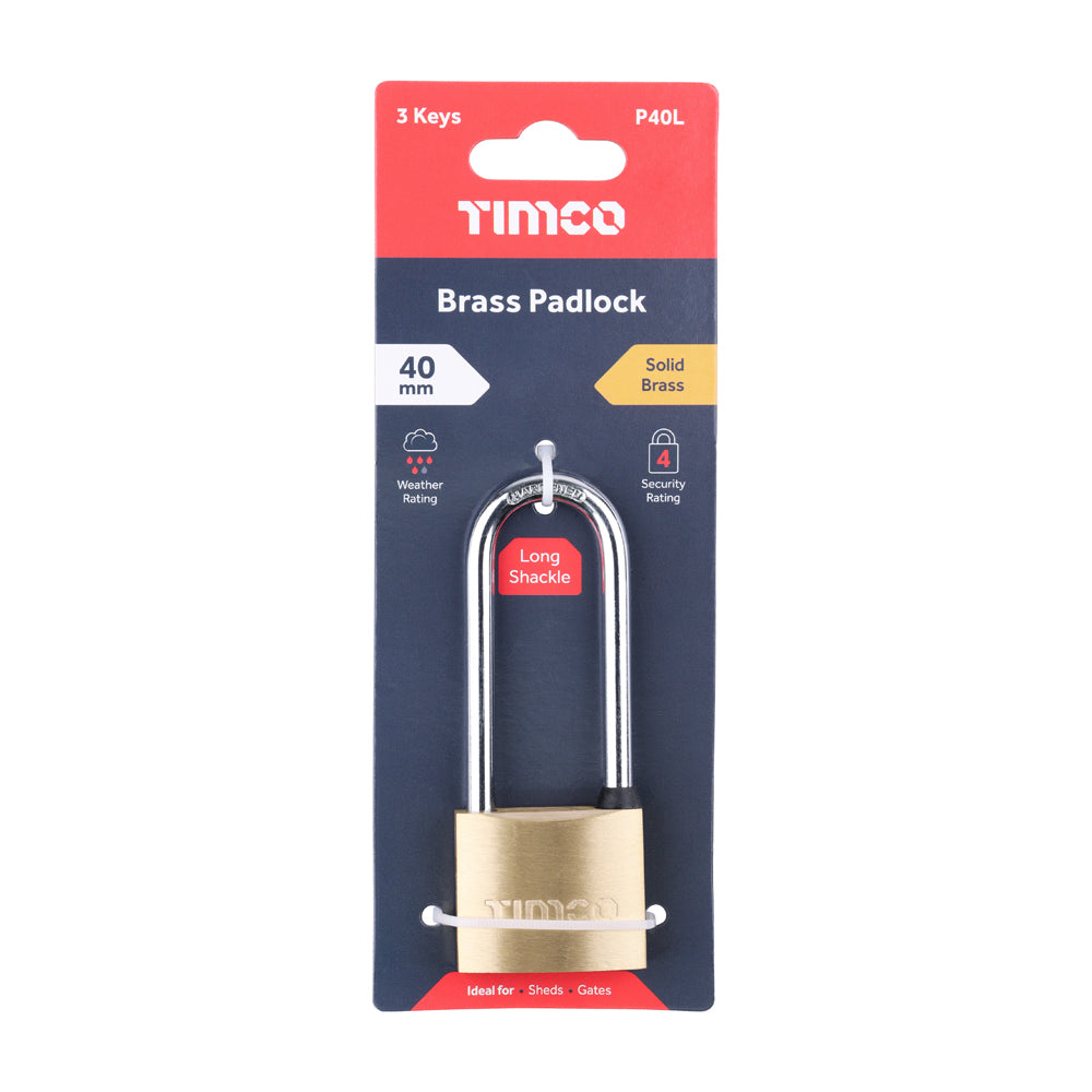 TIMCO Brass Padlock Long Shackle - 40mm - Image