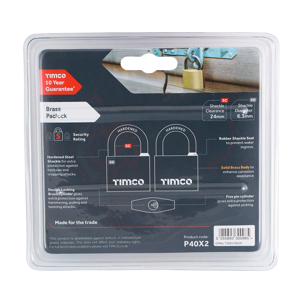 TIMCO Brass Padlock - 40mm - Image