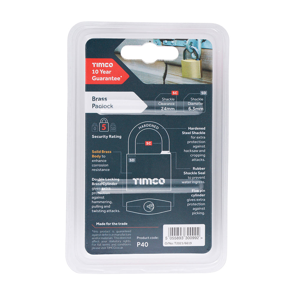 TIMCO Brass Padlock - 40mm - Image