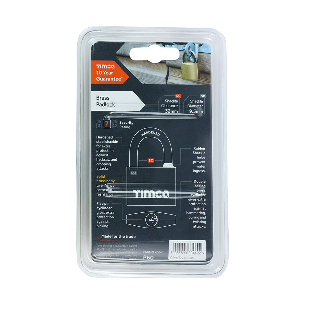 TIMCO Brass Padlock - 60mm - Image