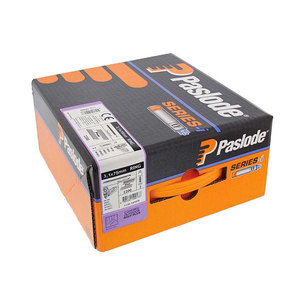 Paslode IM360Ci Nails & Fuel Cells Trade Pack Ring Shank Galvanised + - 3.1 x 75/2CFC - Image