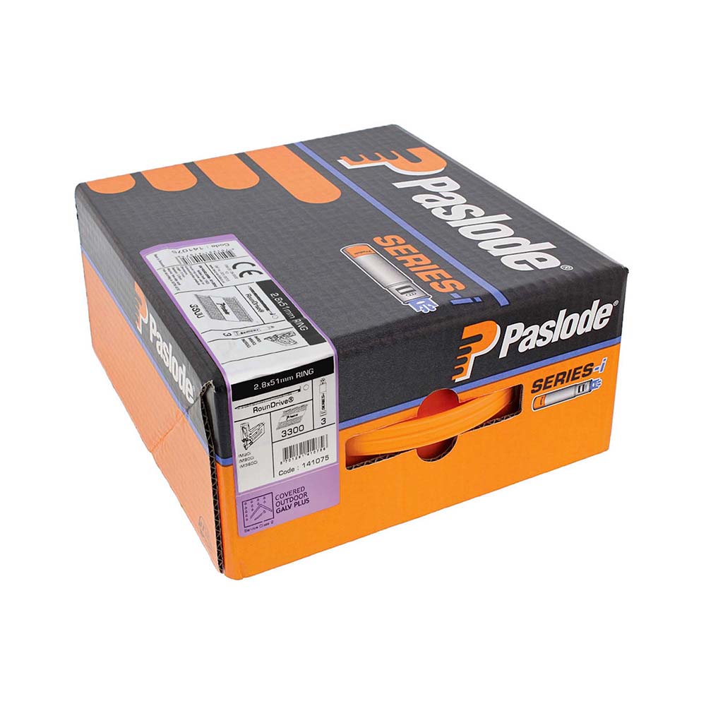 Paslode IM360Ci Nails & Fuel Cells Trade Pack Ring Shank Galvanised + - 2.8 x 51/3CFC - Image