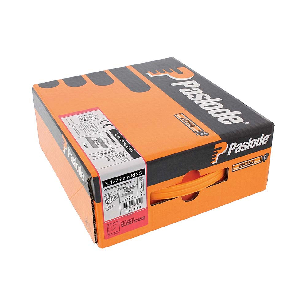 Paslode IM350+ Nails & Fuel Cells Trade Pack Ring Shank Hot Dipped Galvanised - 3.1 x 75/2CFC - Image