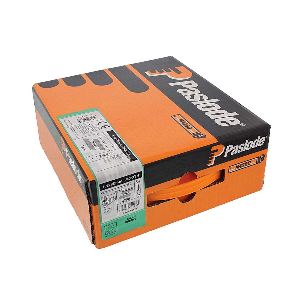 Paslode IM350+ Nails & Fuel Cells Trade Pack Plain Shank Bright - 3.1 x 90/2CFC - Image