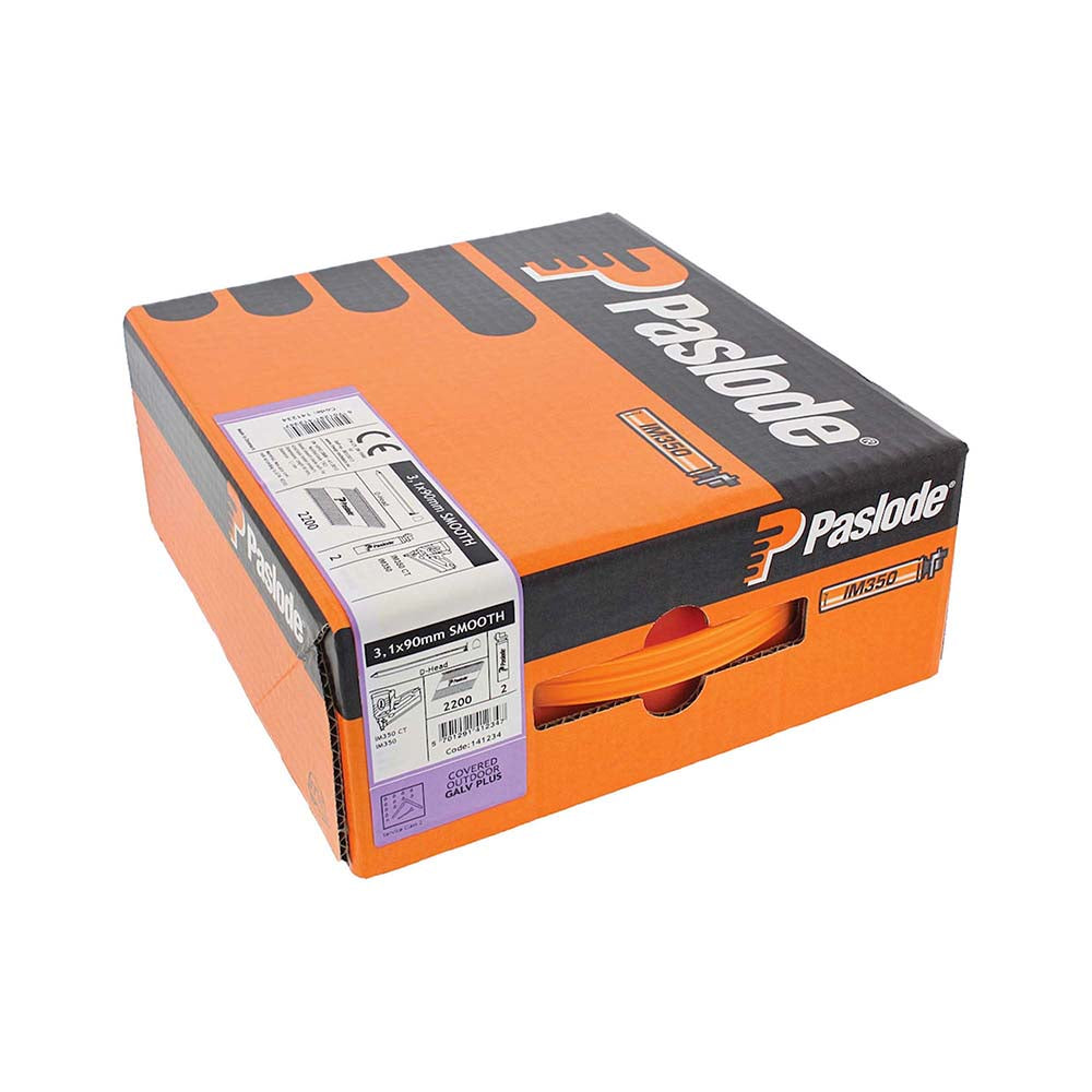 Paslode IM350+ Nails & Fuel Cells Trade Pack Plain Shank Galvanised + - 3.1 x 90/2CFC - Image