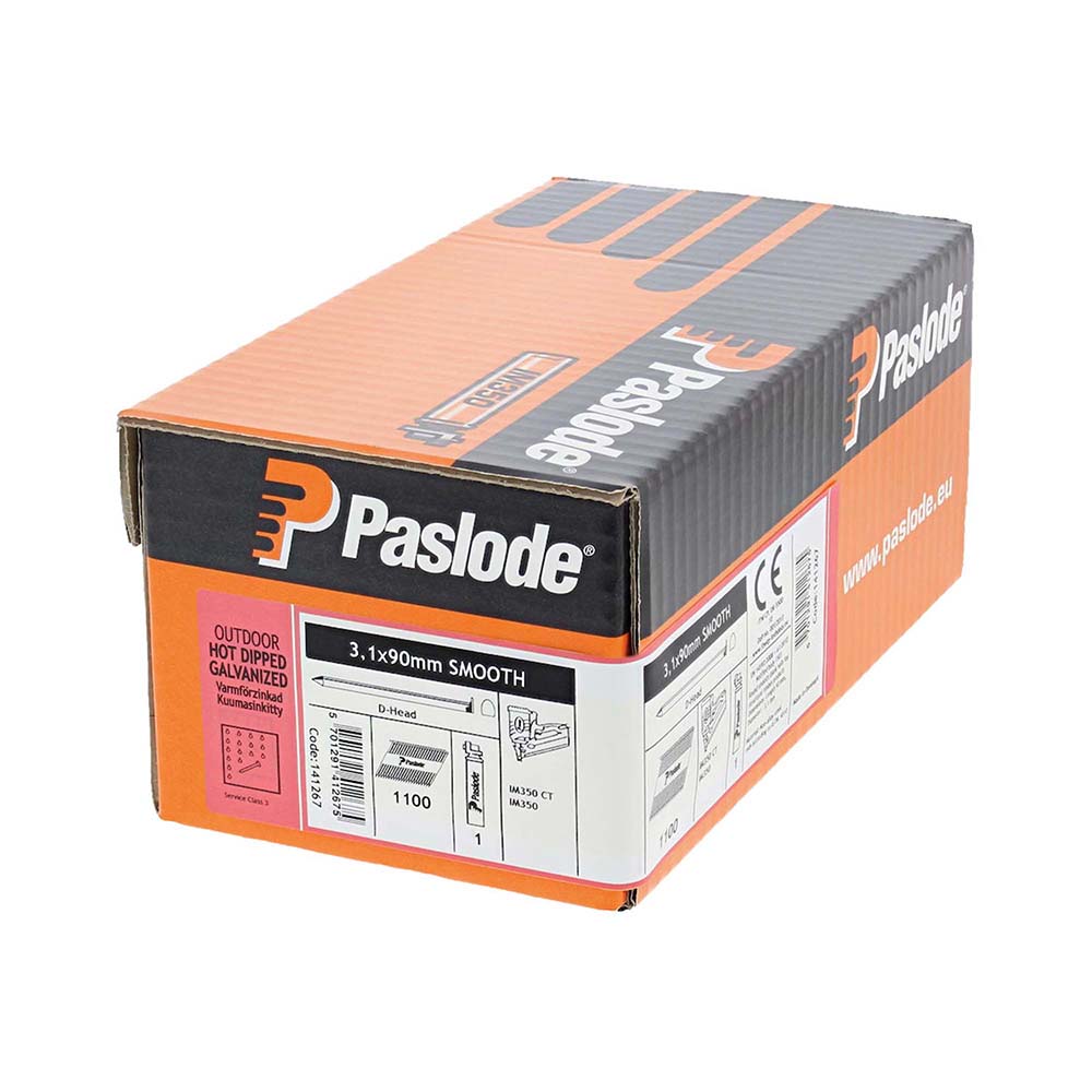 Paslode IM350+ Nails & Fuel Cells Retail Pack Plain Shank Hot Dipped Galvanised - 3.1 x 90/1CFC - Image