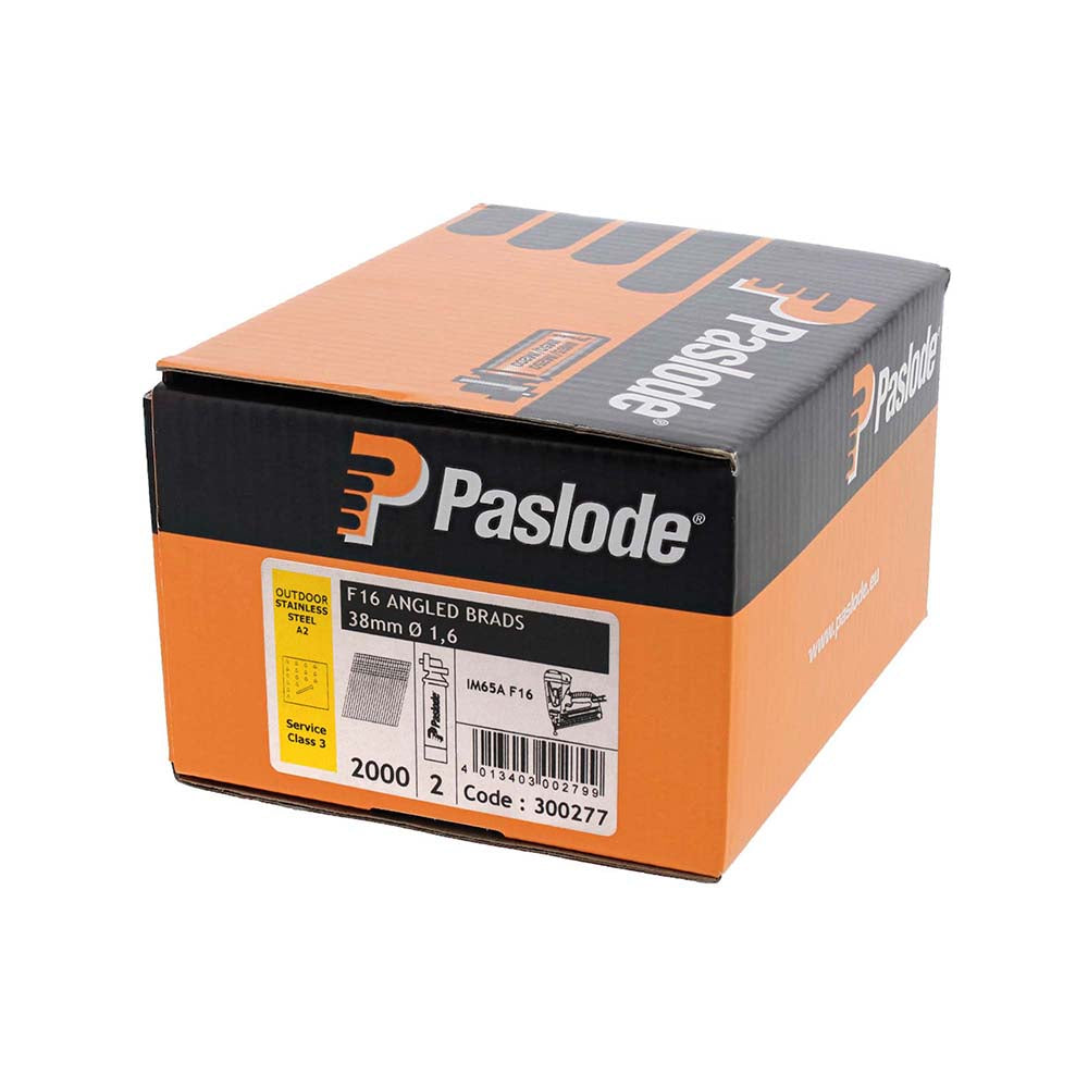 Paslode IM65A Brads & Fuel Cells Pack Angled Stainless Steel - 16g x 38/2BFC - Image