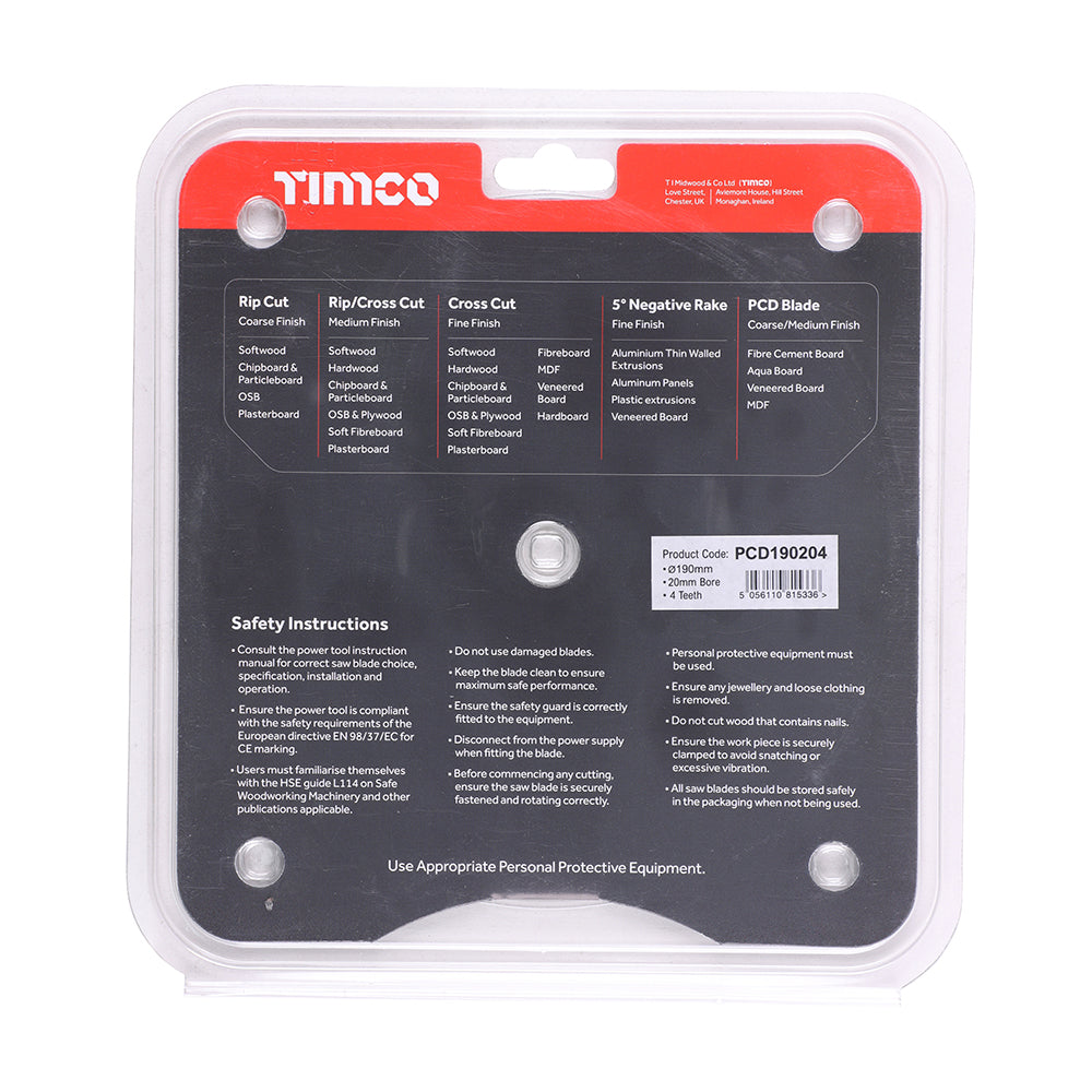 TIMCO PCD Fibre Cement Saw Blade - 190 x 20 x 4T - Image
