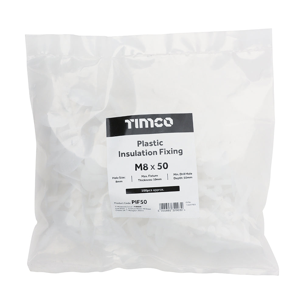 TIMCO Plastic Insulation Fixings White - 8.0 x 50 - Image