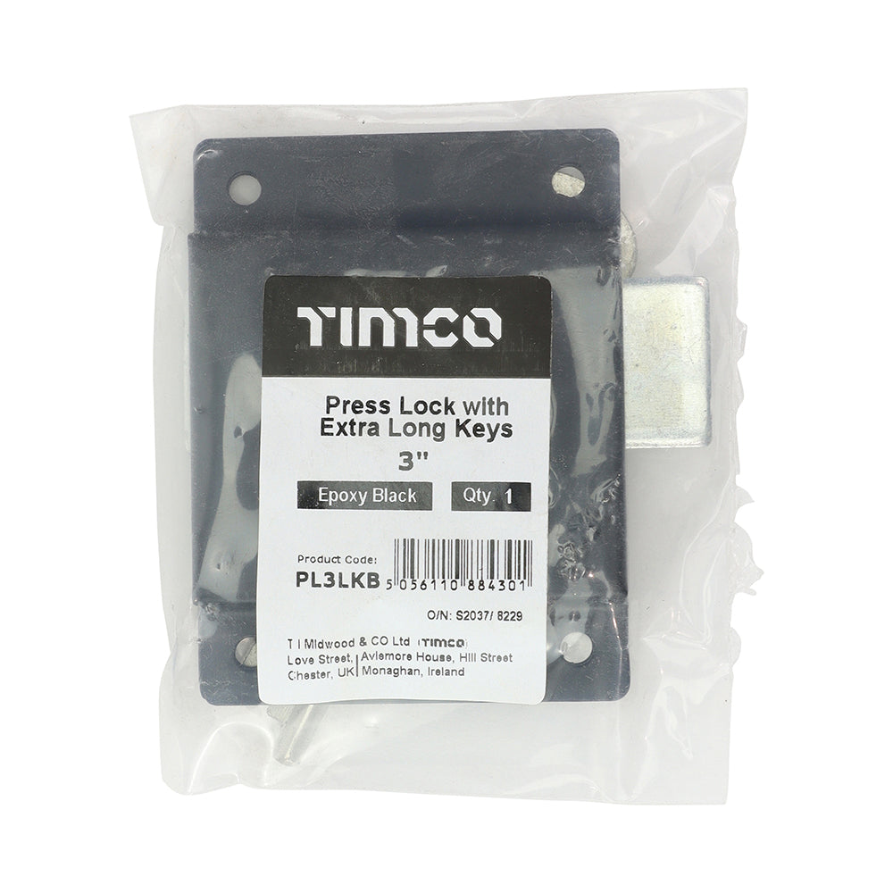 TIMCO Press Lock with Extra Long Keys - Epoxy Black - 3" - Image