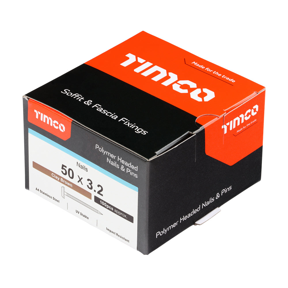 TIMCO Polymer Headed Nails A4 Stainless Steel Clay Brown - 50mm - Image