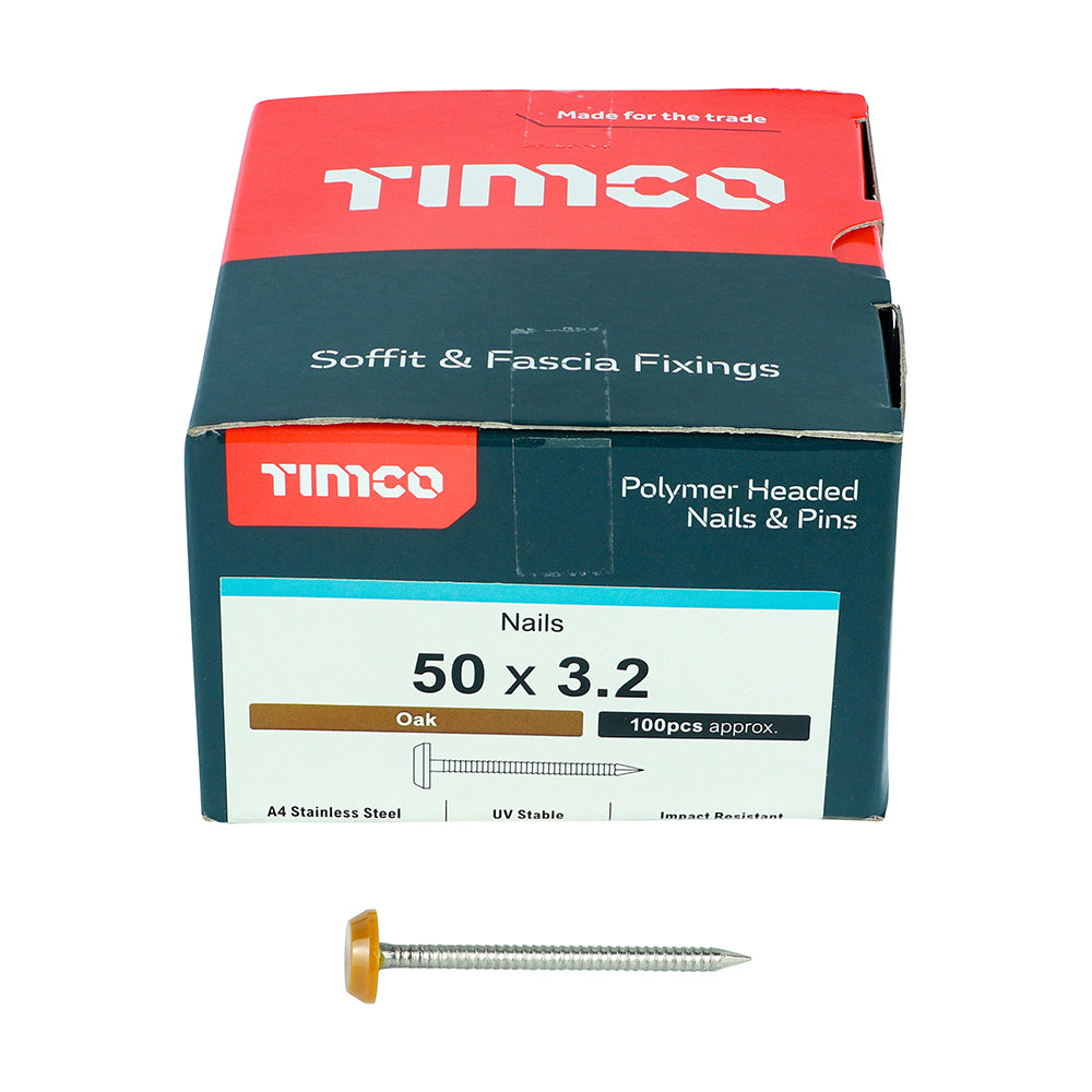 TIMCO Polymer Headed Nails A4 Stainless Steel Oak - 50mm - Image