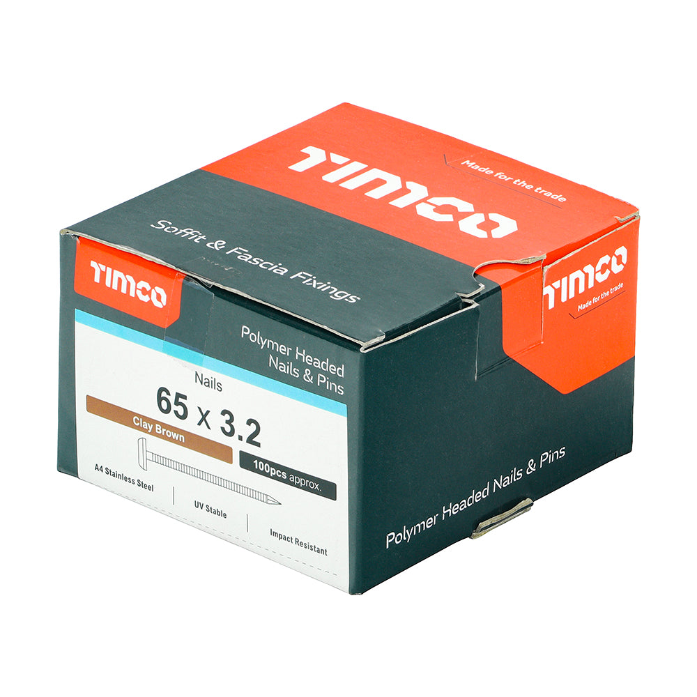 TIMCO Polymer Headed Nails A4 Stainless Steel Clay Brown - 65mm - Image