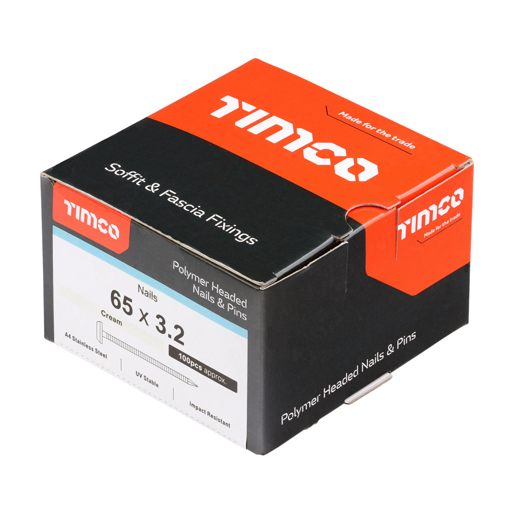 TIMCO Polymer Headed Nails A4 Stainless Steel Cream - 65mm - Image