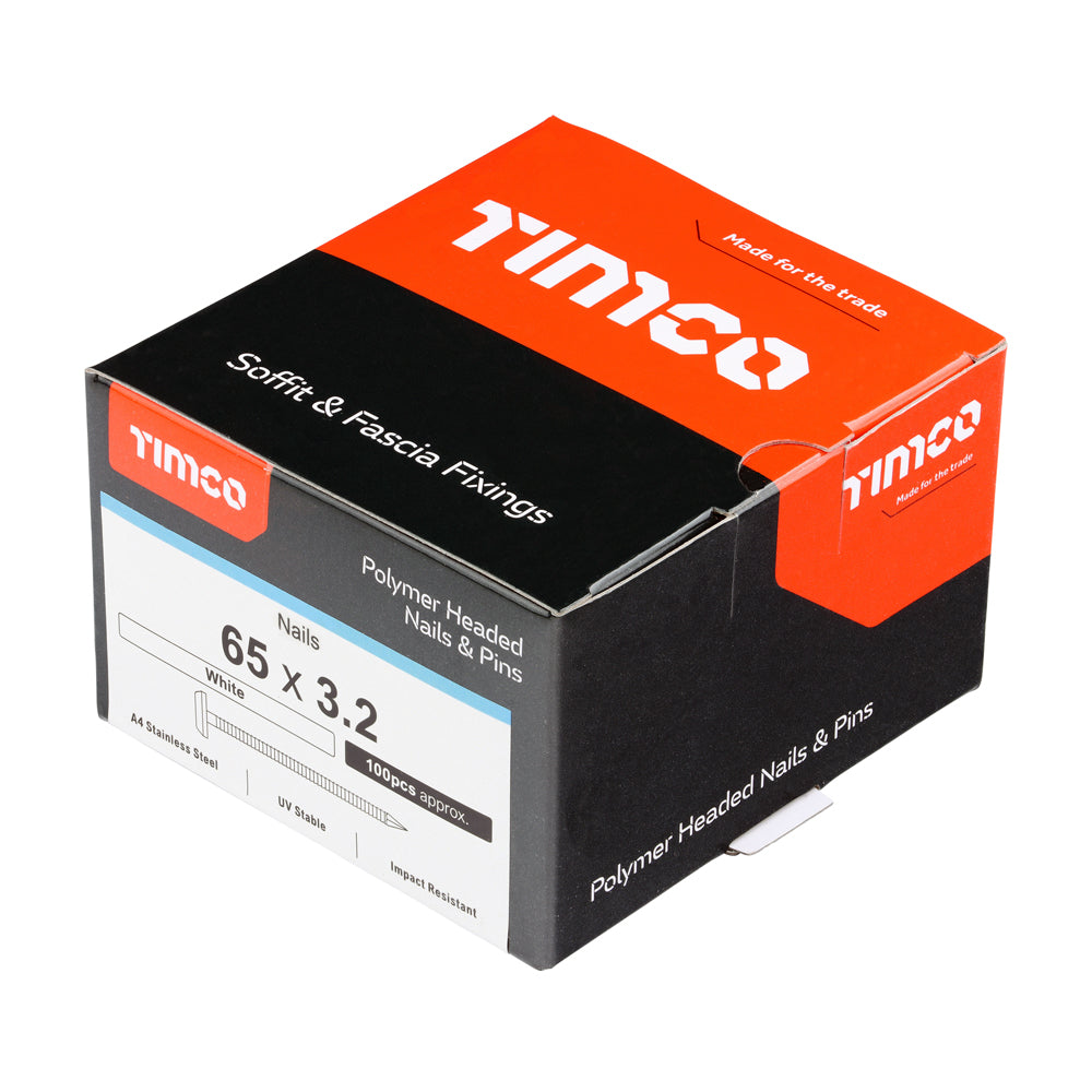 TIMCO Polymer Headed Nails A4 Stainless Steel White - 65mm - Image