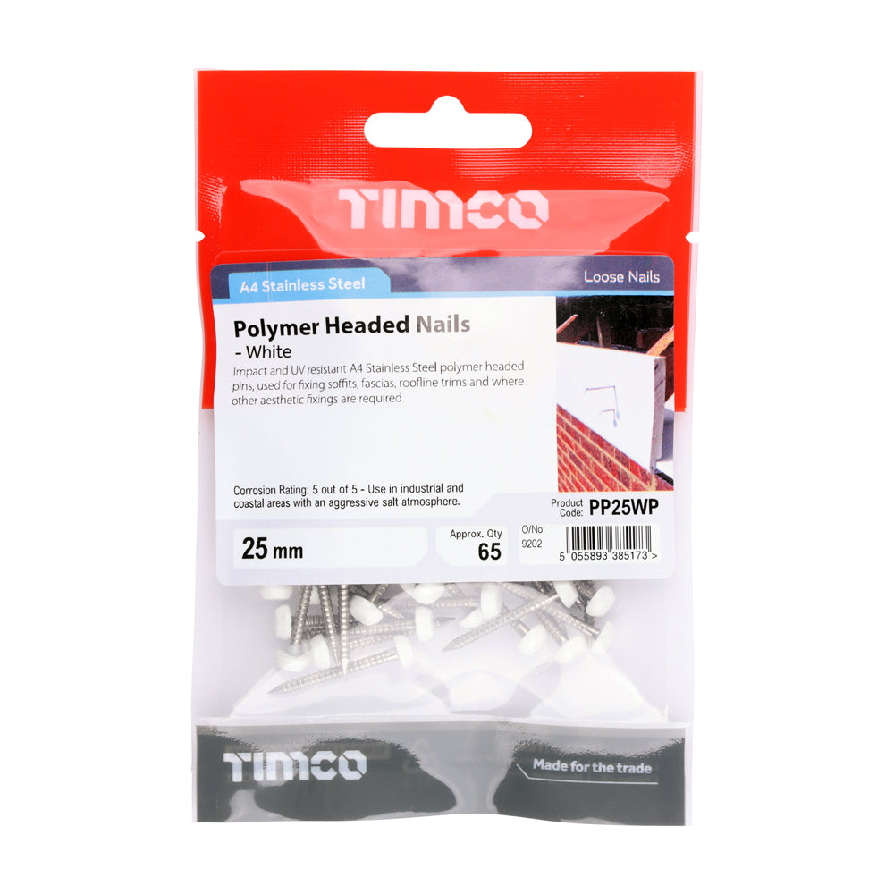 TIMCO Polymer Headed Pins A4 Stainless Steel White - 25mm - Image