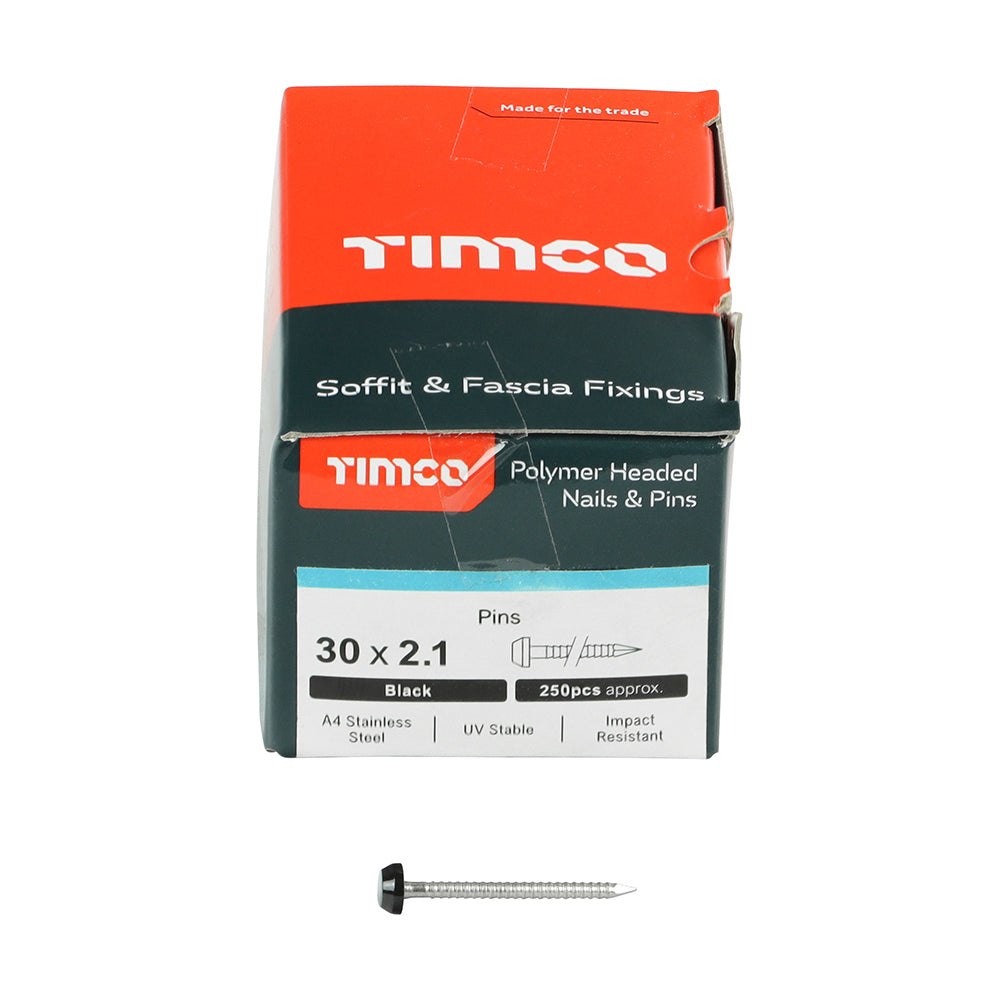 TIMCO Polymer Headed Pins A4 Stainless Steel Black - 30mm - Image