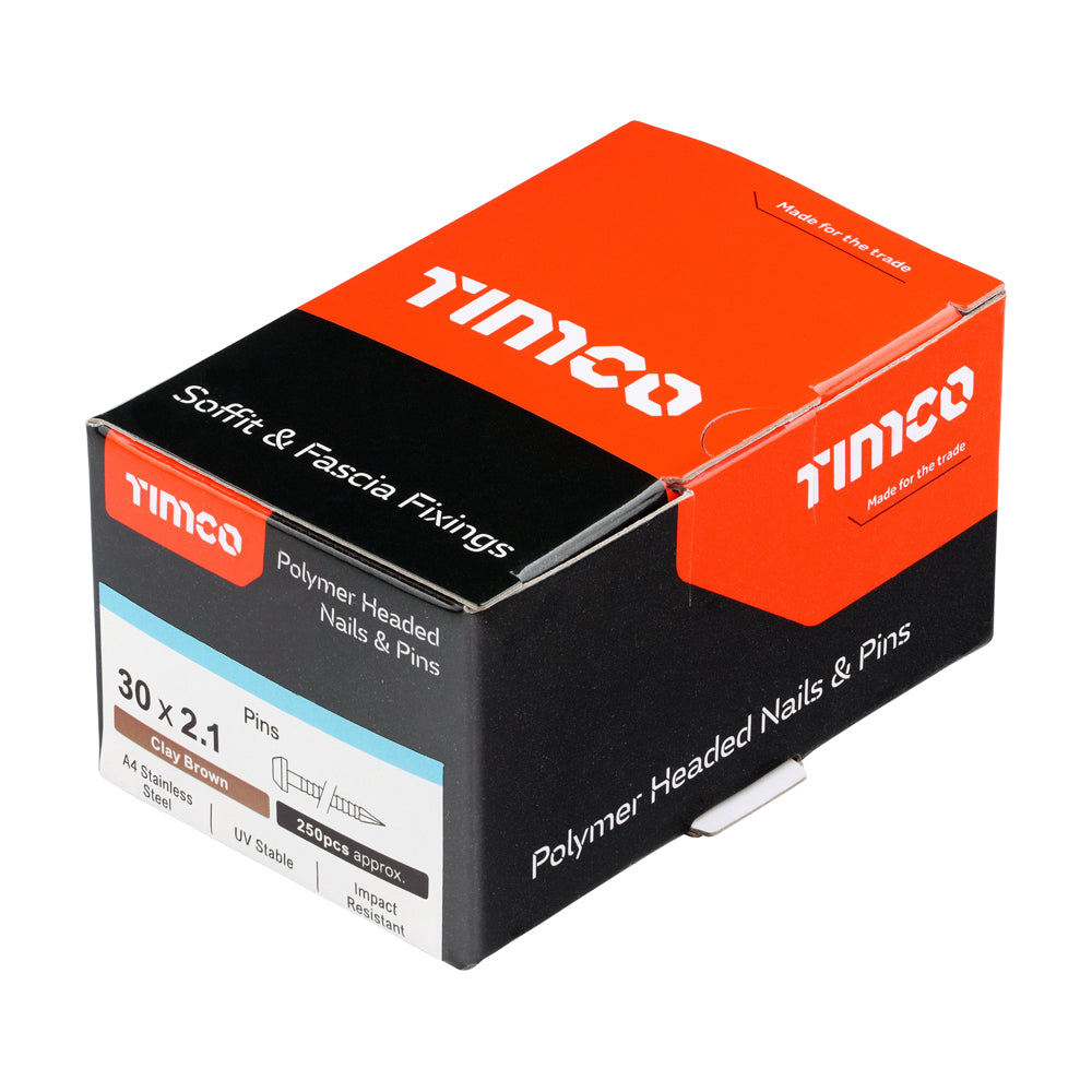 TIMCO Polymer Headed Pins A4 Stainless Steel Clay Brown - 30mm - Image