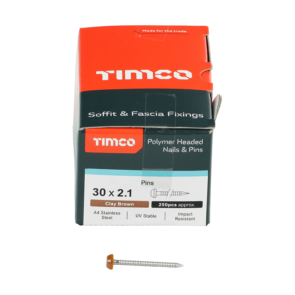 TIMCO Polymer Headed Pins A4 Stainless Steel Clay Brown - 30mm - Image