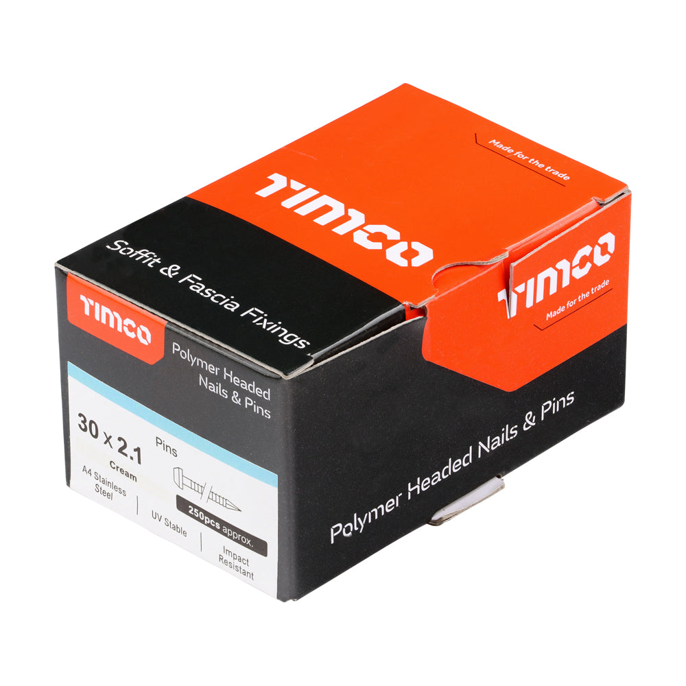 TIMCO Polymer Headed Pins A4 Stainless Steel Cream - 30mm - Image