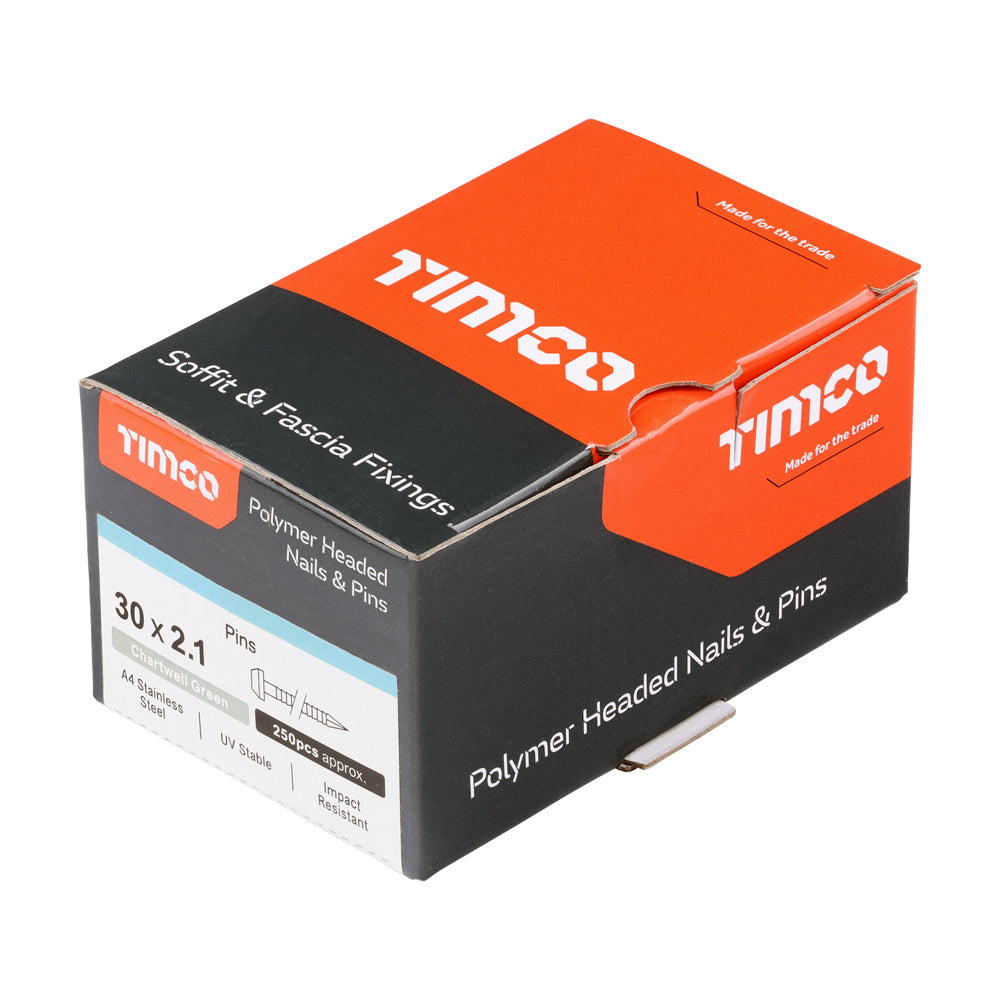 TIMCO Polymer Headed Pins A4 Stainless Steel Chartwell Green - 30mm - Image