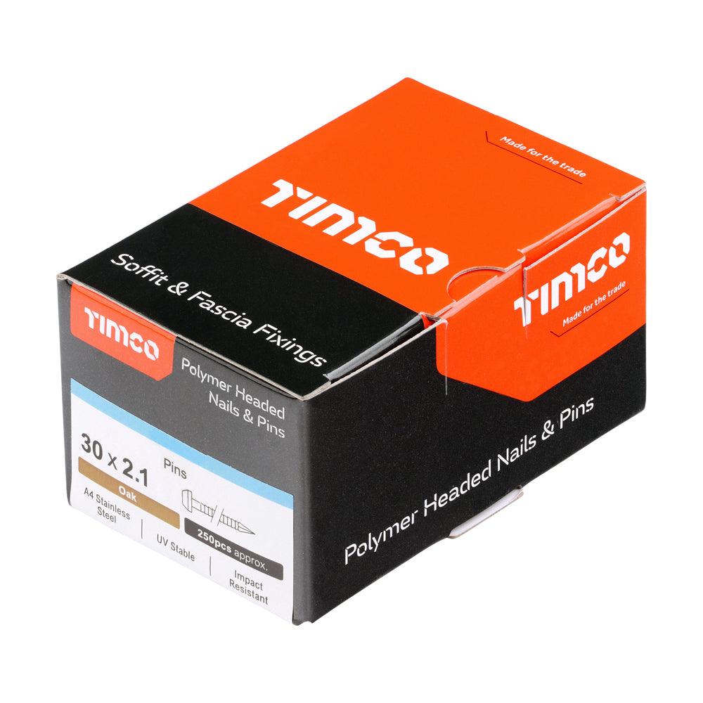 TIMCO Polymer Headed Pins A4 Stainless Steel Oak - 30mm - Image
