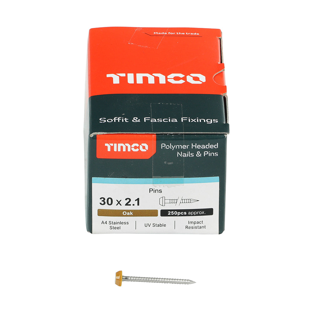 TIMCO Polymer Headed Pins A4 Stainless Steel Oak - 30mm - Image