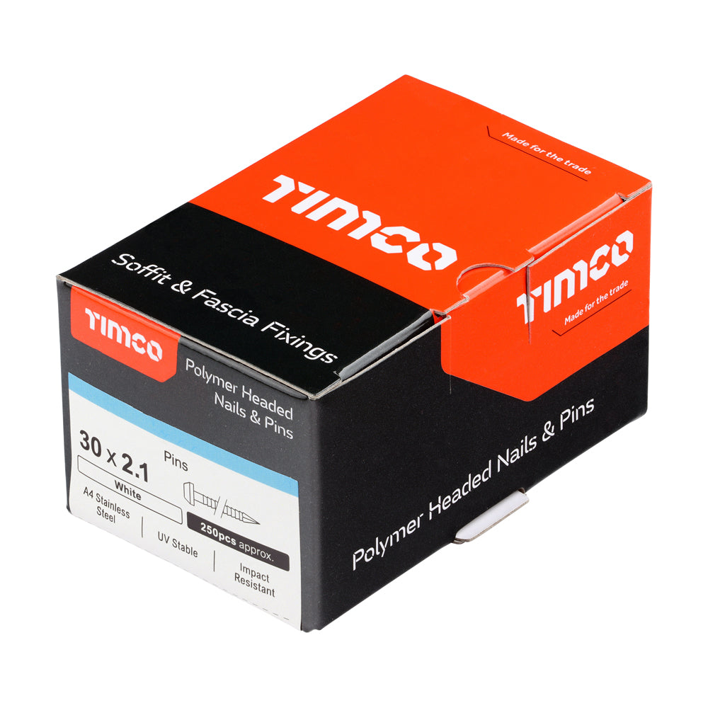 TIMCO Polymer Headed Pins A4 Stainless Steel White - 30mm - Image