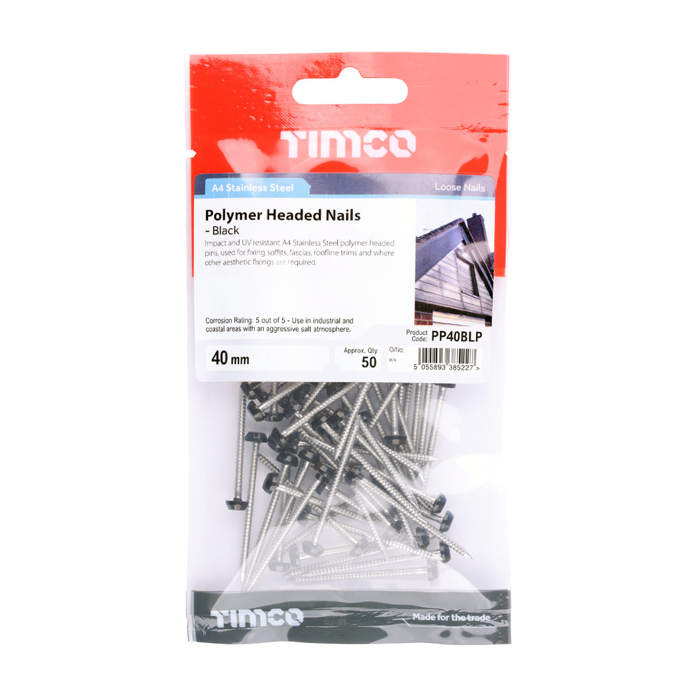 TIMCO Polymer Headed Pins A4 Stainless Steel Black - 40mm - Image
