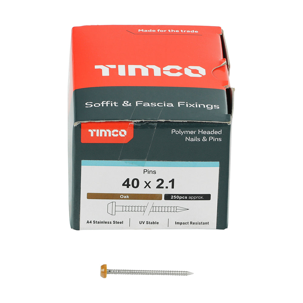 TIMCO Polymer Headed Pins A4 Stainless Steel Oak - 40mm - Image