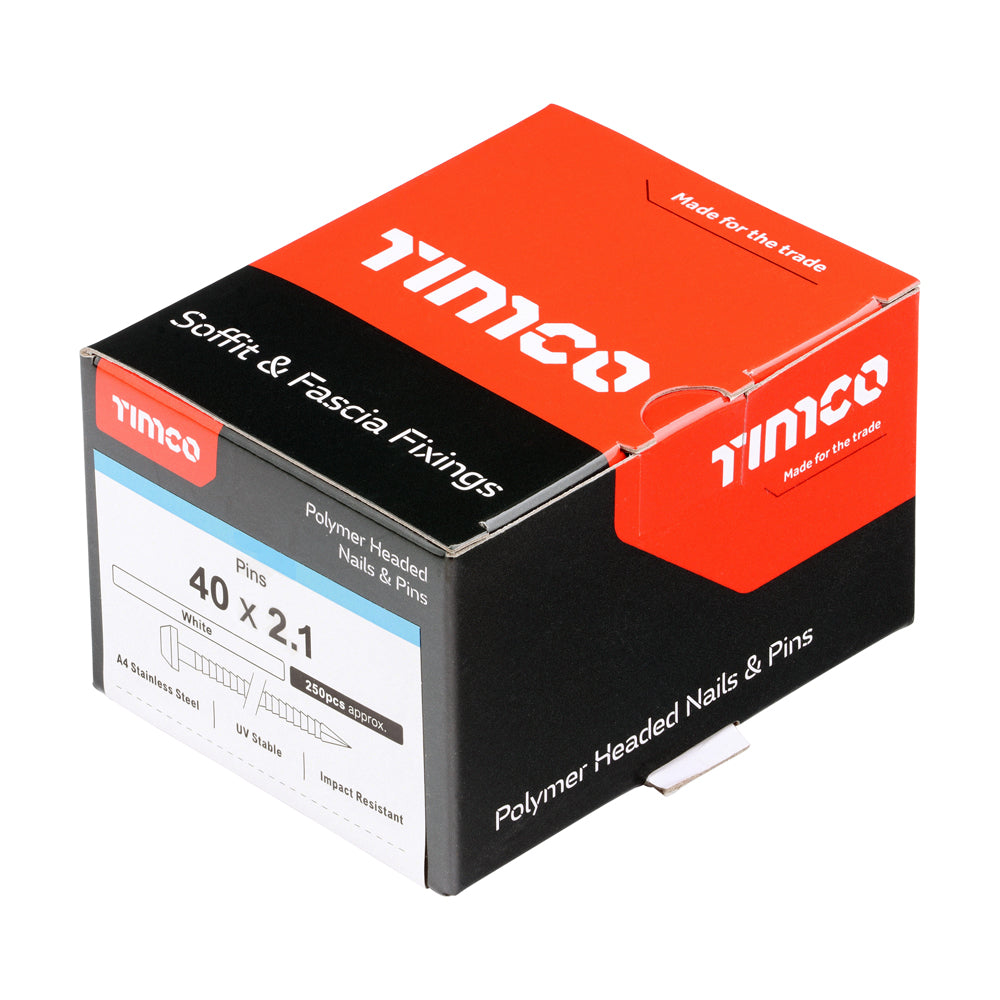 TIMCO Polymer Headed Pins A4 Stainless Steel White - 40mm - Image
