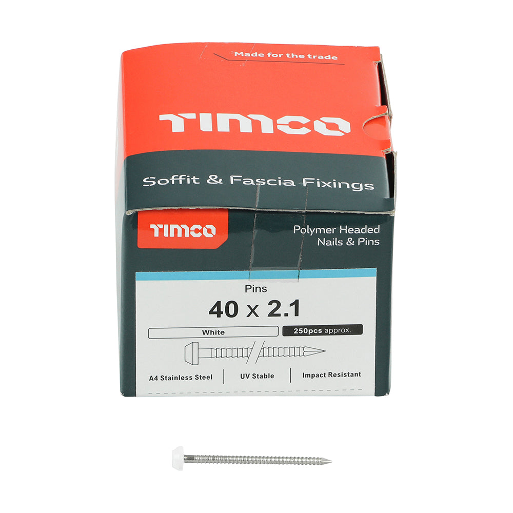 TIMCO Polymer Headed Pins A4 Stainless Steel White - 40mm - Image