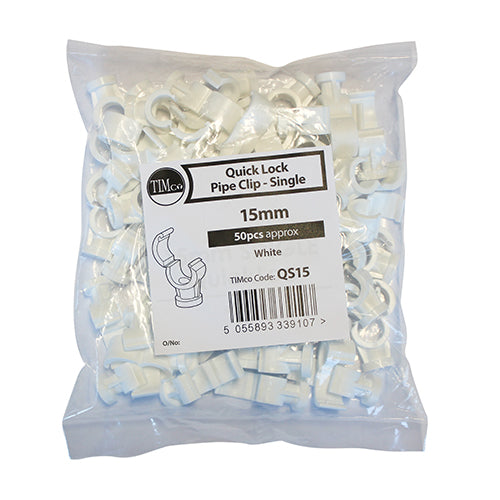 Quick Lock Single Pipe Clips White - 15mm - Image