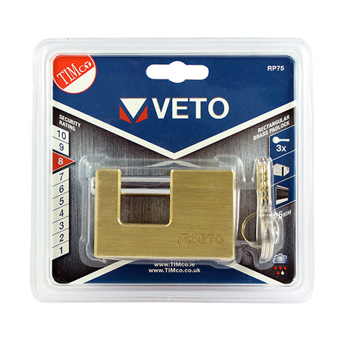TIMCO Brass Rectangular Padlock - 75mm - Image