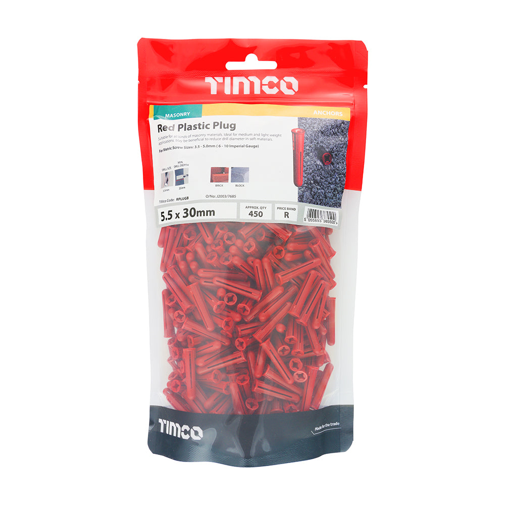 TIMCO Red Plastic Plugs - 30mm - Image