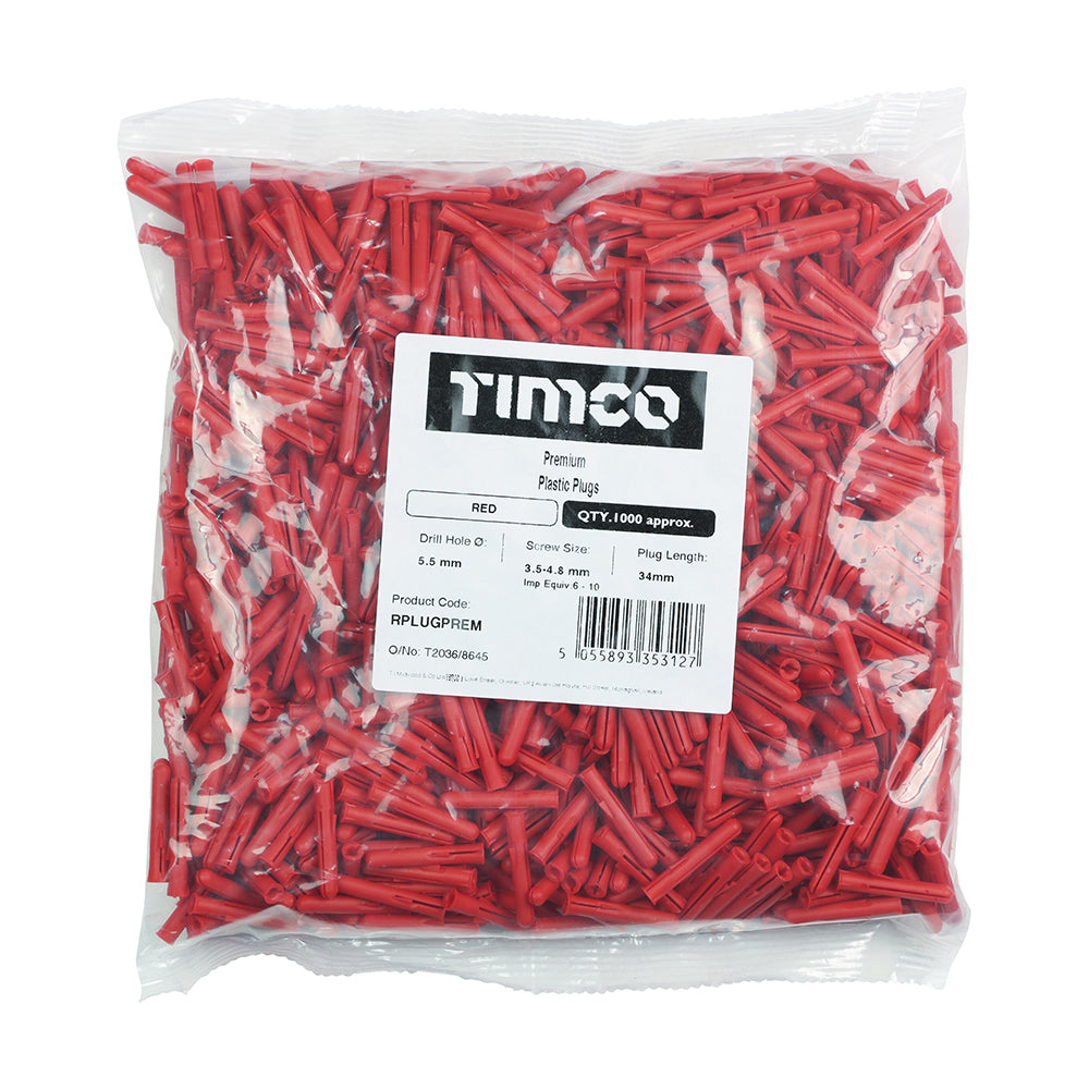 TIMCO Red Premium Plastic Plugs - 34mm - Image