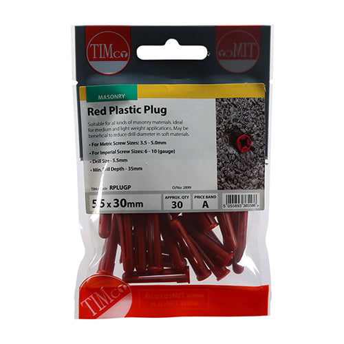 TIMCO Red Plastic Plugs - 30mm - Image