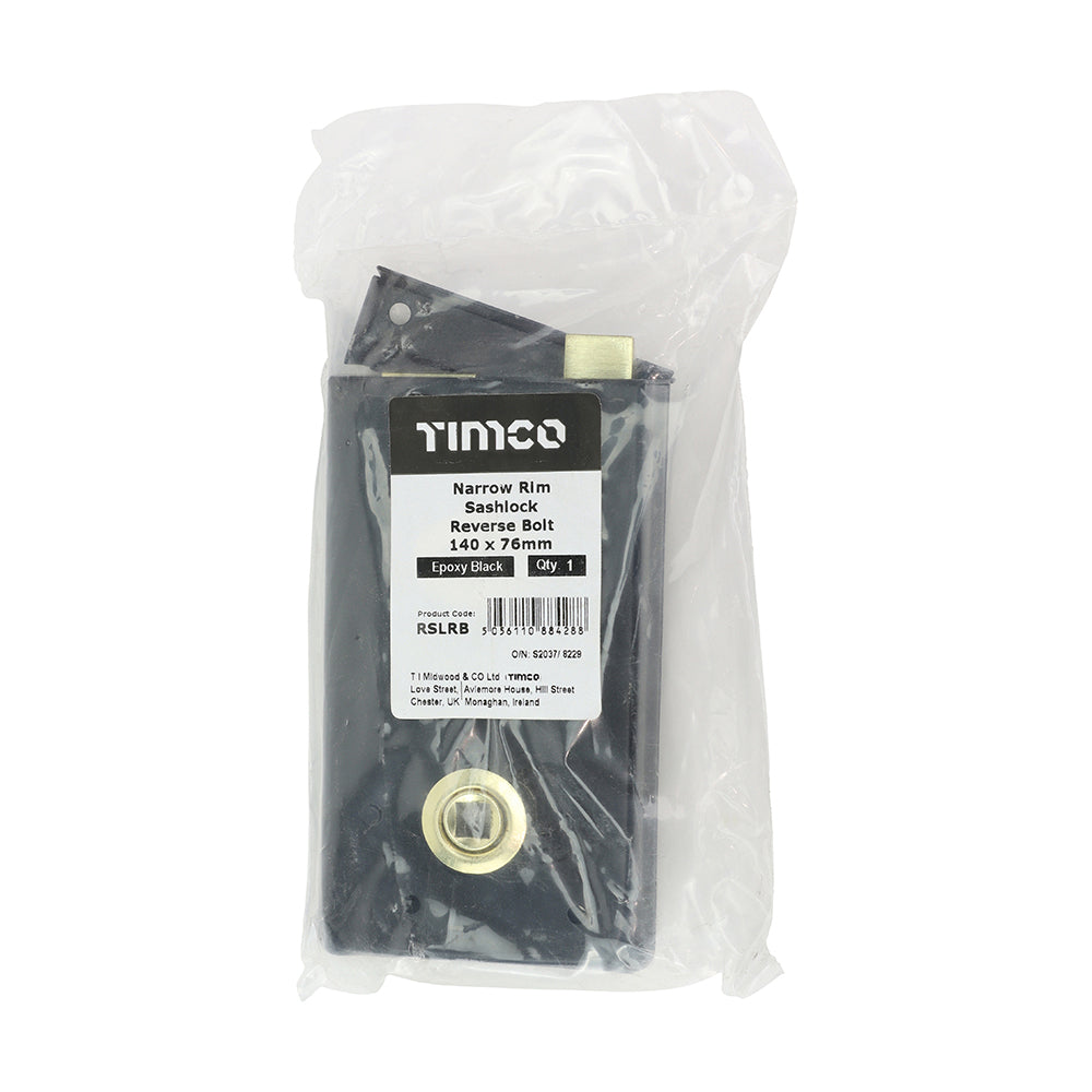 TIMCO Narrow Rim Sashlock Reverse Bolt - Epoxy Black - 140 x 76 - Image