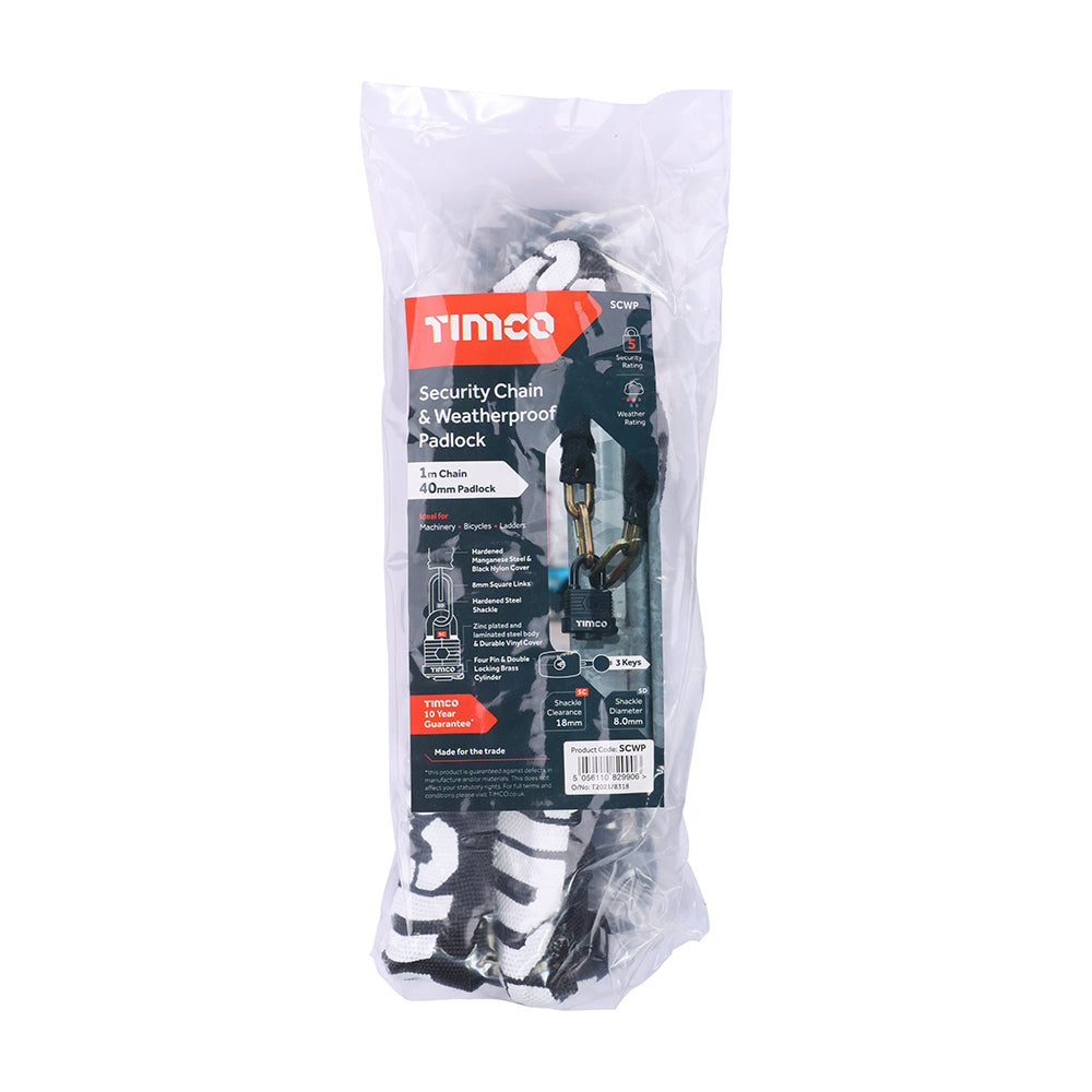 TIMCO Hex Steel Security Chain & Weatherproof Padlock - 8mm x 1m - Image
