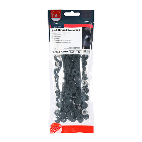 TIMCO Hinged Screw Caps Small Dark Grey - To fit 3.0 to 4.5 Screw - Image
