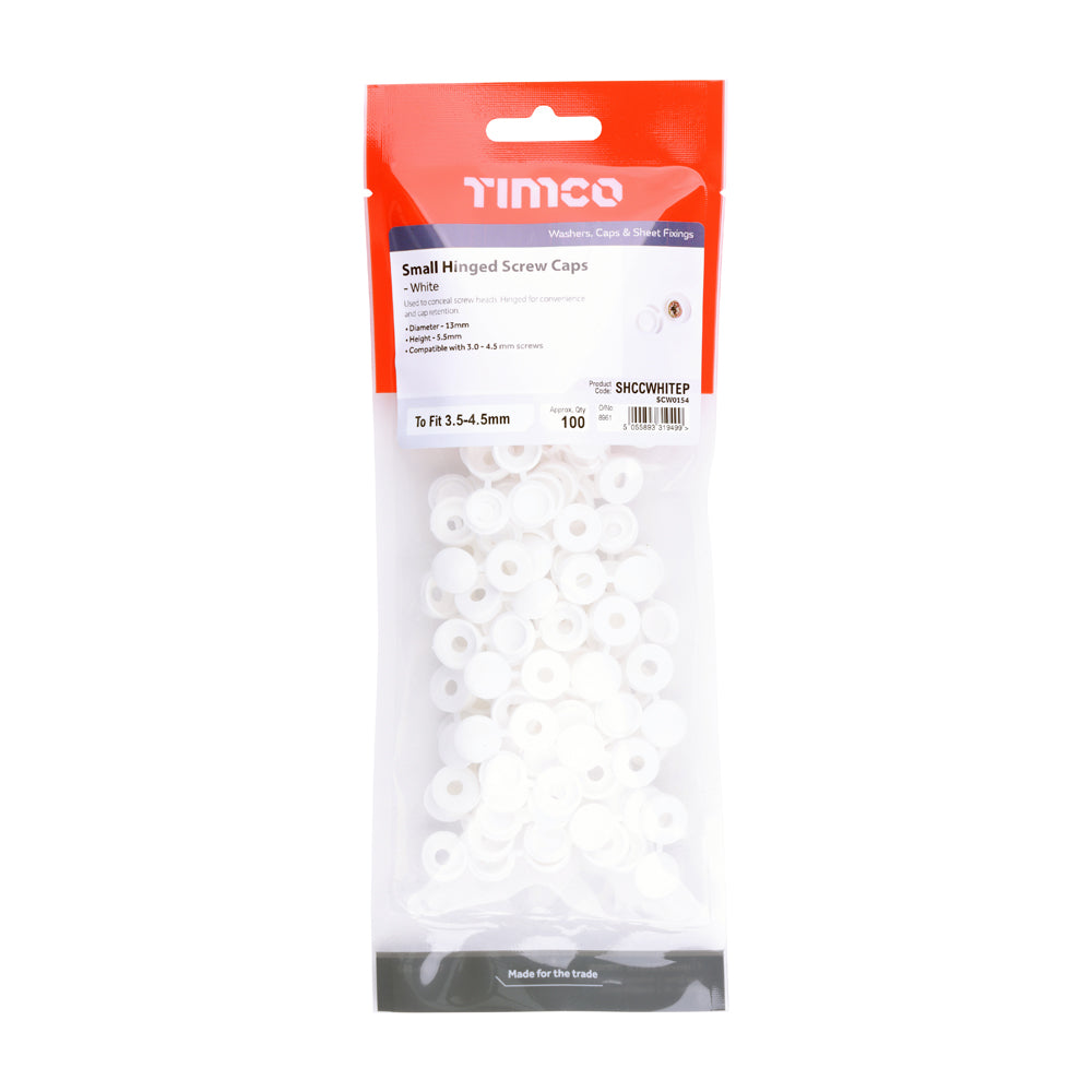 TIMCO Hinged Screw Caps Small White - To fit 3.0 to 4.5 Screw - Image